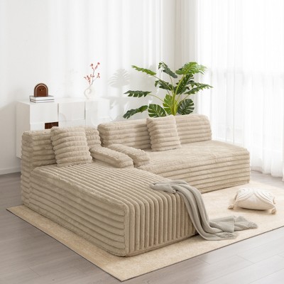 CIPACHO 110" Cloud Sectional Sofa Upholstered Couch Free-combined Sofa for Living Room, Light Coffee