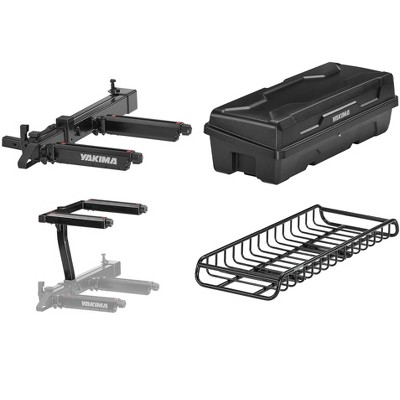 Yakima EXO SwingBase Hitch Rack Bundled with EXO GearLocker Rooftop Box, EXO TopShelf Hitch Base Rack Storage, and EXO GearWarrior Basket Mount, Black