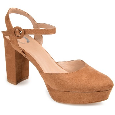 Journee Collection Women's Roslynn Almond Toe High Block Heel Pumps