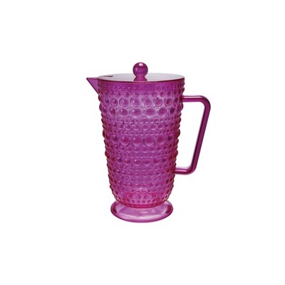 Storied Home 2-Quart Acrylic Footed Pitcher with Lid and Raised Dots, Fuchsia Color
