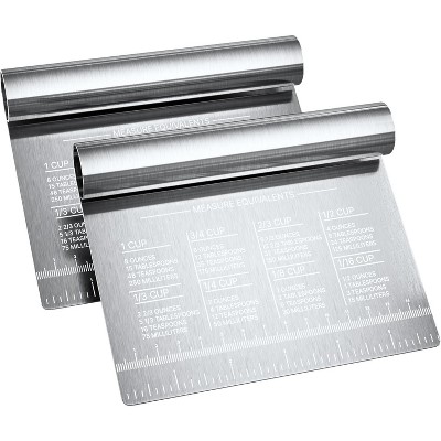 Bench Scraper 2-Pack by RamPro – Stainless Steel Dough Cutter with Engraved Measuring Guide & Equivalent Chart, Kitchen Scraper for Baking & Chopping