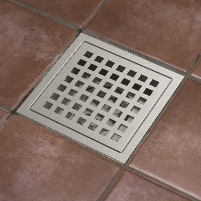 Whizmax 6 Inch Square Shower Floor Drain, Brushed Nickel High Flow Shower Drain Kit with Flange, Removable Grid Cover and Hair Filter