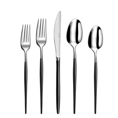 Amefa Soprano 20-Piece Flatware Set, Service for 4 - 18/10 Stainless Steel Silverware with Black Handles, Rust Resistant Cutlery Set - (Silver/Black)