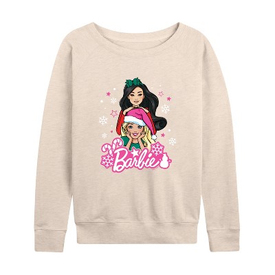Women's - Barbie - Holidays & Christmas Lightweight French Terry Wide Neck Long Sleeve Graphic Shirt
