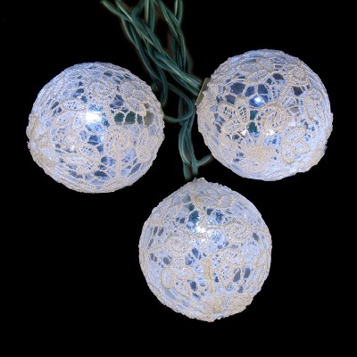 Kurt S. Adler LED Lace Globe Christmas Light Set - 10 ft Green Wire - 10ct