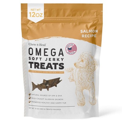 Chew + Heal Wild-Caught Alaskan Salmon Omega Soft Jerky Treats for Dogs, Natural Source of EPA & DHA, Promotes Healthy & Happy Fur - 12oz