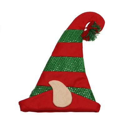 Northlight 22" Red and Green Striped Sequin  Adult Christmas Elf Hat - One Size