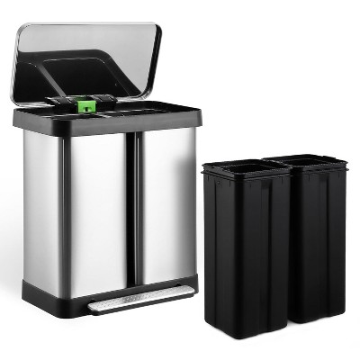GustoWave   19 Gallon/ 72L Dual Kitchen Trash Can Can with 2x9.5 Gallon Inner Bucket, 2 Compartment Recycle Bin with Soft-Close Lid