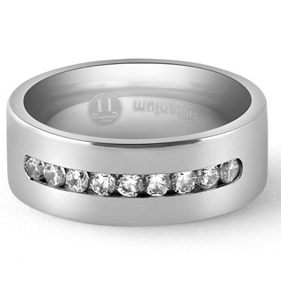 Pompeii3 Men's Brushed Titanium 8mm Ring Moissanite Wedding Band
