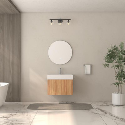 PexFix 24" Bathroom Vanity with Sink Wall Mounted Floating Modern Bathroom Cabinet with Integrated Basin & Plywood Soft-Close U-Shaped Drawer Natural