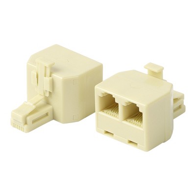 Unique Bargains Plastic Telephone RJ11 1 Male to 2 Female Connector Beige 2 Pcs