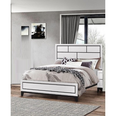 Okak Modern Platform Bed Frame Panel Low-profile Bed with Geometric Design Headboard Strong Wood Slats Easy to Assemble