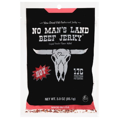 No Mans Land Beef Jerky Hot - Case of 8 - 3 oz