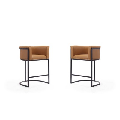 Set of 2 Cosmopolitan Upholstered Metal Counter Height Barstools - Manhattan Comfort