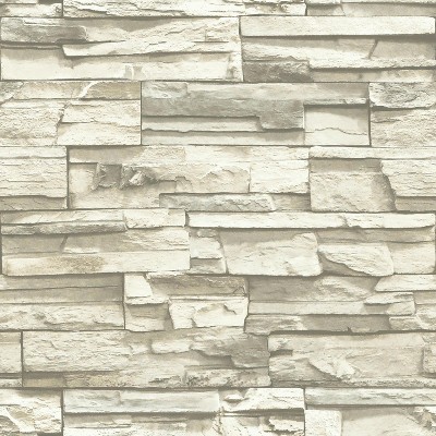 RoomMates Natural Stacked Stone Peel And Stick Wallpaper Gray: Removable Vinyl, Self-Adhesive, Modern Bricks Pattern