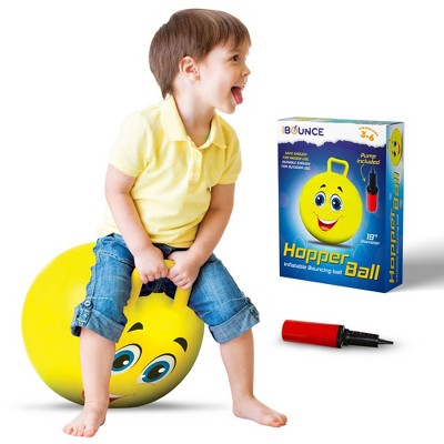Best of Product ranking #5 - New Bounce Hopper Ball for Kids - 16" Bouncing Ball with Handles - Inflatable Hippity Hop Ball - Yellow Bouncy Ball with Pump
