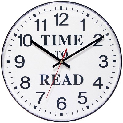 Infinity Instruments 12" Time to Read Wall Clock Black : Modern Analog, Indoor Decorative, Plastic Round Shape