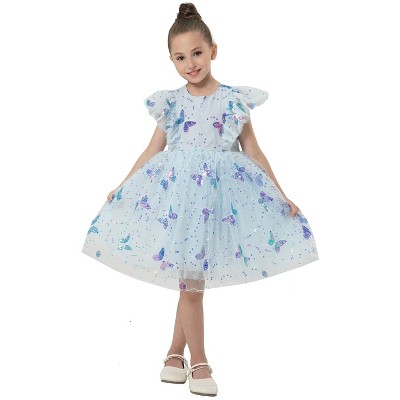 2Bunnies Girls Sparkly Sequin Butterfly Embellishment Tulle Birthday Party Dress