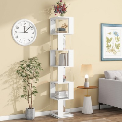 MOEPISY 6 Tier Rotating Bookshelf, Floor Rack Simple Bookcase White