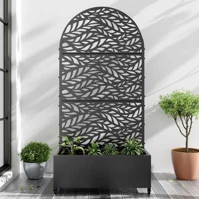 PexFix 72 in. H x 35 in. W Black Metal Arch Wall Planter Box with Trellis for Climbing Plants
