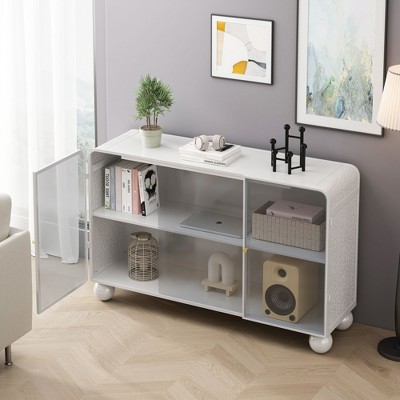 NicBex Buffet Cabinet with Storage 47.25" Glass Door Modern Sideboard Cabinet Floor-to-ceiling with 2-tier Storage, for Kitchen, Dining Room