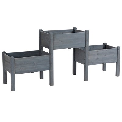 Gulches 72.5" x 17.75" x 31.5" Gray Raised Garden Bed with 3 Planter Boxes and Elevated Design