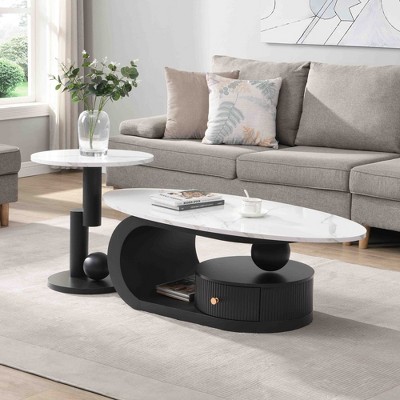 Oval and Round Nesting Coffee Table Set of 2 with Flexible Combination and Sturdy Construction