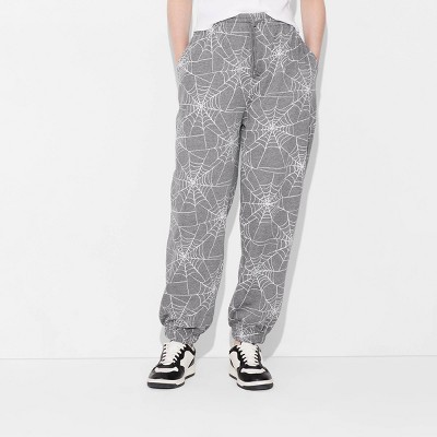 Women's Spiderweb Print Graphic Sweatpants - Charcoal Gray