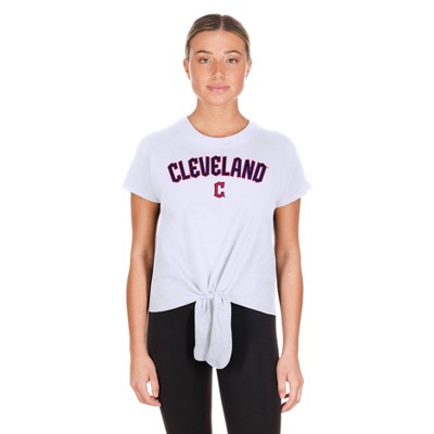 MLB Cleveland Guardians Women's White Front Knot T-Shirt