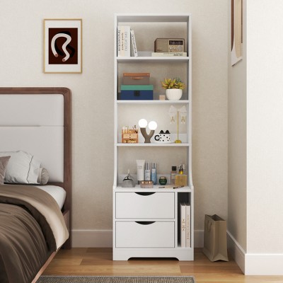 LIVAREEmlen Night Stand with Bookshelf, Night Stand with 2 Storage Drawers for Bedroom