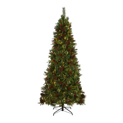 7.5ft. Mixed Pine Artificial Christmas Tree with 450 Clear LED Lights, Pine Cones & Berries – Elegant Holiday X-Mas Tree