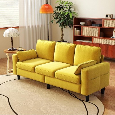 Kinsuite 3-Seater Sofa Chair - 78" Modern Accent Chairs with Arms & Cushions, Mustard