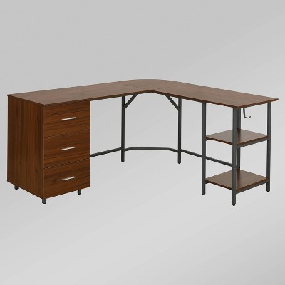 L Shape Home Office Two-Tone Desk with Storage - Techni Mobili