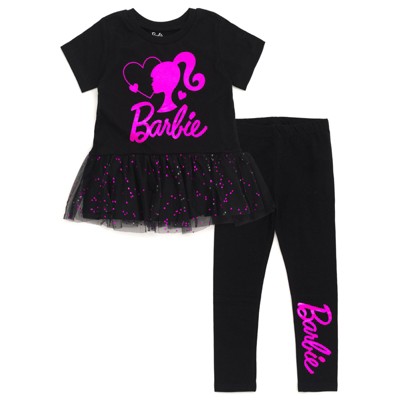 Barbie Girls Metallic Print Peplum T-Shirt and Pants Little Kid to Big Kid
