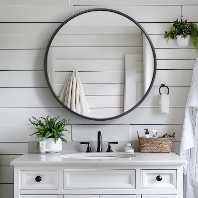 Spassway 24" Round Metal Medicine Cabinet Wall Mounted Bathroom Storage Cabinet with Adjustable Shelves Black