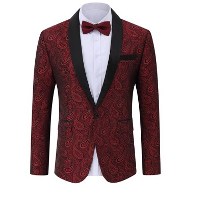 Men's Paisley Tuxedo Jacket Shawl Lapel One Button Suit Jacket Floral Blazer for Dinner Wedding Prom Party
