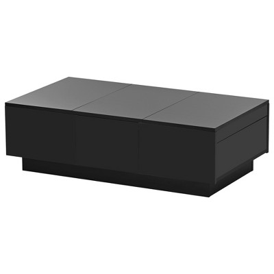 Lirago Black High Gloss Extendable Coffee Table 2 Hidden Storage 2 Drawers Sliding Top 39.3x21.6" Multi Function for Living Room Bedroom