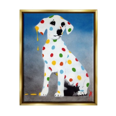 Kids' Wall Art By ale Saiz Studio Urban Style Abstract Dog Polka Dots Gold Framed Kids' Floater Canvas - Stupell Industries
