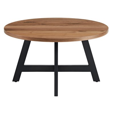 Alaterre Furniture Industrial Round Coffee Table, Walnut