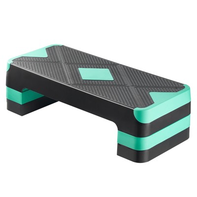VEVOR Aerobic Exercise Step Platform, 28-Inch Workout Aerobic Stepper, Height Adjustable Fitness Training Step Deck Trainer with 4 Risers, Green
