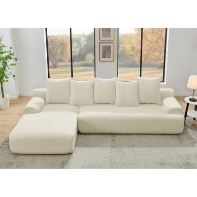 110.25'' Velvet Upholstered Modular L-Shape Sectional Sofa with 5 Pillows, No-Assembly Couch