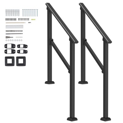 VEVOR Handrails for Outdoor Steps, 2 PCS 2-3 Step Stair Hand Rail Kit, Transitional Carbon Steel Railings with Installation Kit, Stair Rails, Black