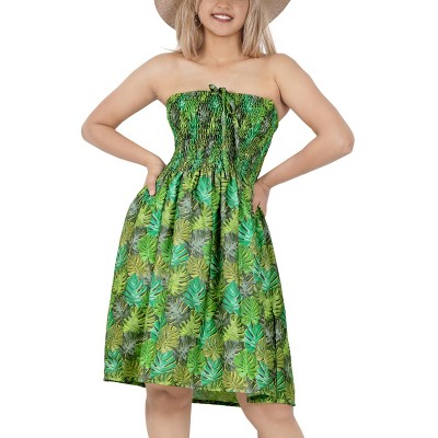 HAPPY BAY Women's Tube Dress Top Mini Smocked One Size Leaves Green