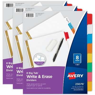 Big Tab Write & Erase Dividers, 8 Multicolor Tabs, 3 Sets of 23079