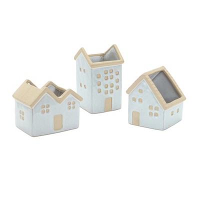 HomeRoots Set of Three White And Natural House Trio Pot Planters