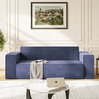 Mjkone Velvet Fabric Loveseat Sofa with Legless Design&Widened Armrest,Upholstered 2-Seater Couch for Living Room