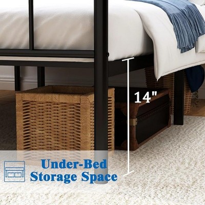 Single Bed Size 14 Inches (Approximately 35.6 cm) High Classic Metal Platform Bed Frame with Wrought Iron Headboard