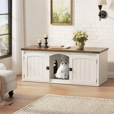 Double Cat Litter Box Enclosure, Hidden Litter Box Furniture for 2 Cats, Cat House with Scratch Pad