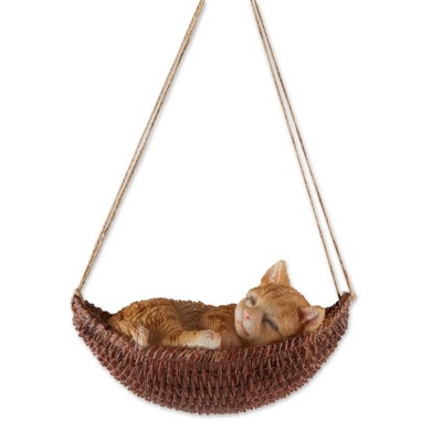 9.25" Polyresin Napping Cat on Hammock Garden Figurine Brown - Zingz & Thingz: Outdoor Decor Accent