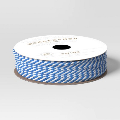 90' Christmas Fabric Ribbon Blue/White Striped Twine - Wondershop™